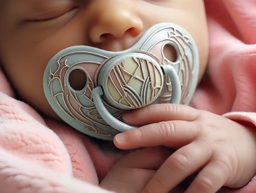 baby with art deco pacifier