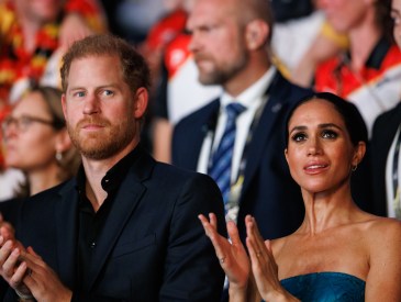 DUSSELDORF, GERMANY - SEPTEMBER 16: Prince Harry, Duke of Sussex and Meghan, Duchess of Sussex are seen during the closing ceremony of the Invictus Games Düsseldorf 2023 at Merkur Spiel-Arena on September 16, 2023 in Duesseldorf, Germany. (Photo by Joshua Sammer/Getty Images)