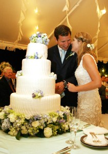 CRAWFORD, TX - MAY 10:  In this handout image provided by the White House, Henry and Jenna Hager pause as they cut their wedding cake during a reception in their honor following the ceremony at Prairie Chapel Ranch May 10, 2008 near Crawford, Texas.  (Photo by Shealah Craighead/The White House via WireImage)