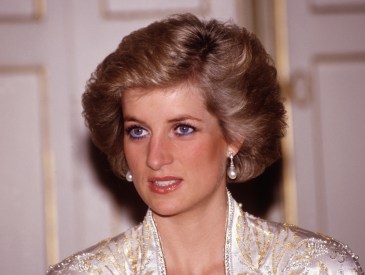 PARIS - NOVEMBER: Diana Princess of Wales at a dinner given by President Mitterand in November, 1988 at the Elysee Palace in Paris, France during the Royal Tour of France.Diana wore a dress designed by Victor Edelstein.